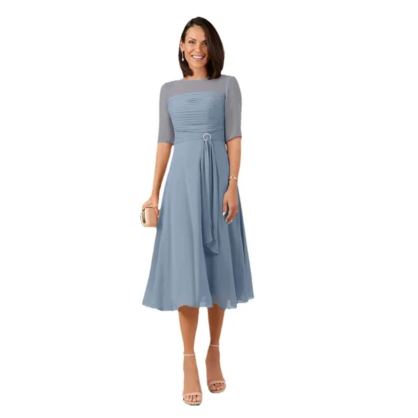 Azazie Kaleigh Dusty Blue A-Line Pleated Chiffon Floor-Length Bridesmaid Dress 4 - Image 11