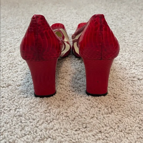 J. Renee Vintage Red Croc-Embossed Heels With Sheer Panel - Image 5