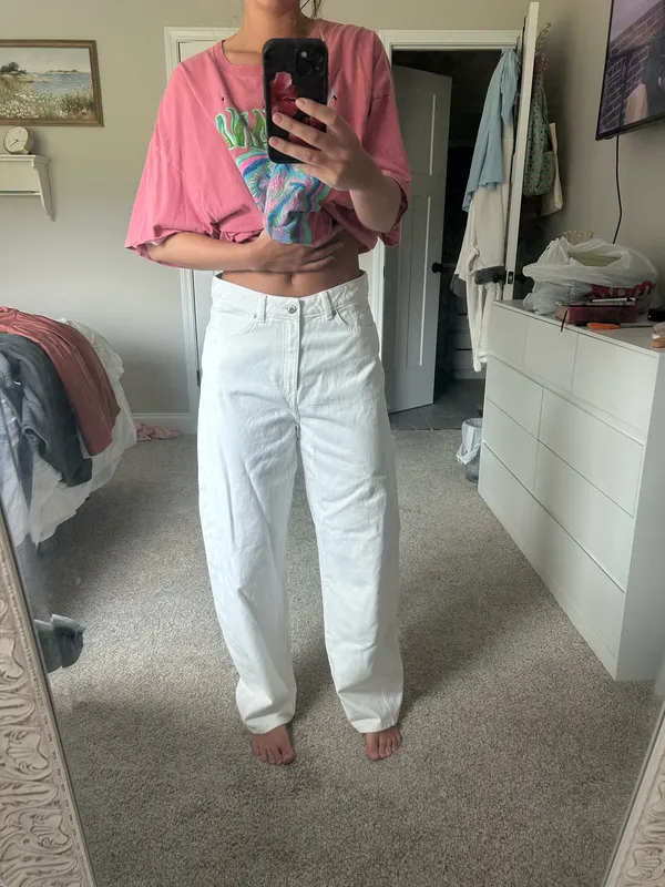 Women’s white wide leg belted jeans H&M - Image 3