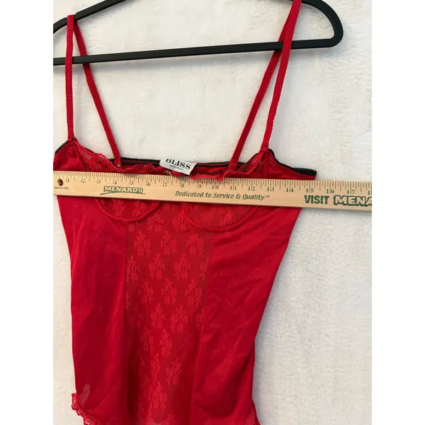 Bliss New York Red Lace Camisole Top Underwire Sweetheart Neckline Vintage Style - Image 4