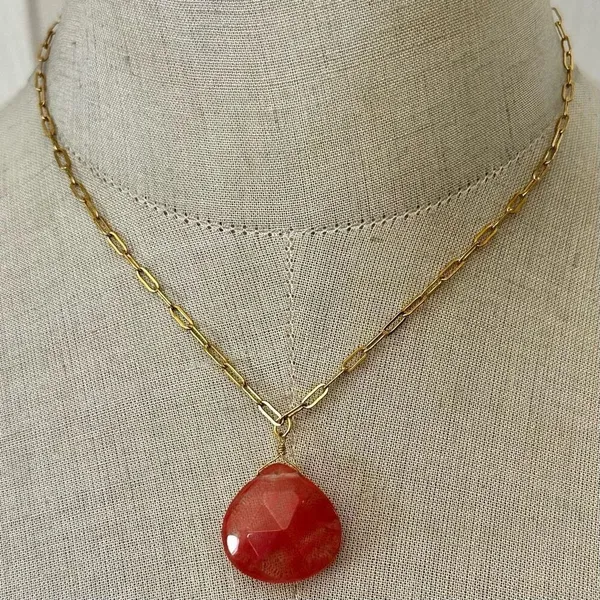 Faceted Dyed Quartz Pendant Necklace on Gold-Tone Paperclip Chain - Image 3