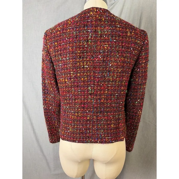 Rena‎ Rowan Textured Multicolor Tweed Zip Front Collarless Jacket Women 10 - Image 8