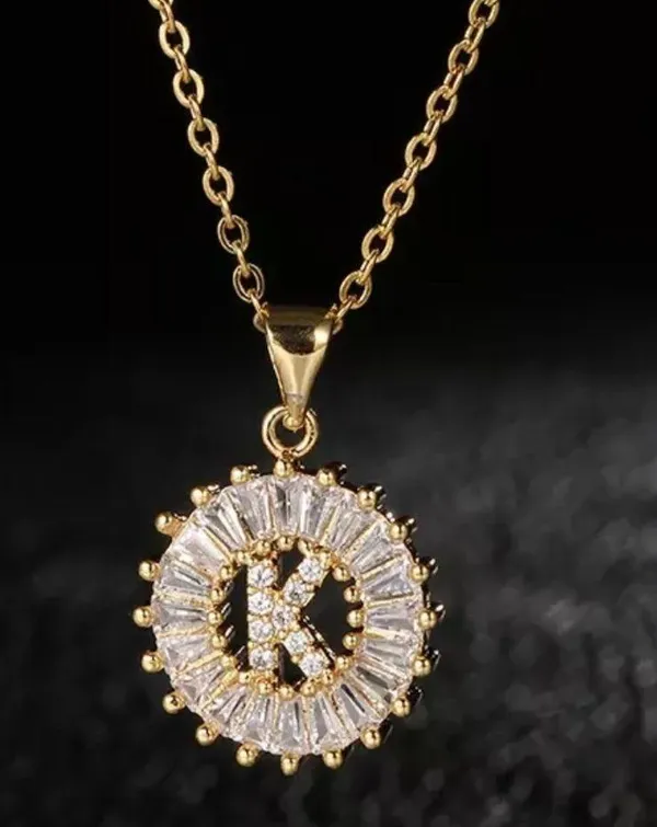 Gold Initial Crystal Sparkly Pendant Necklace A-Z - Image 6