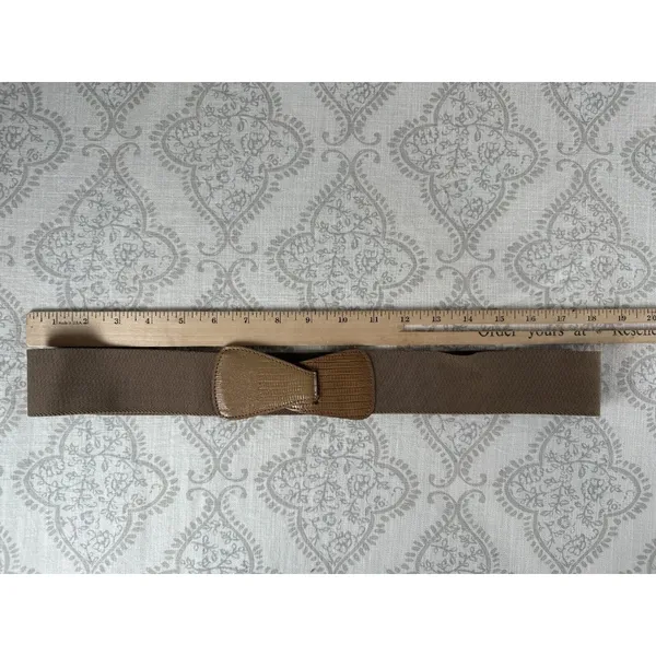 Vintage Statement Belt Womens Elastic‎ Waist 90s Retro Wide Brown Tan M/L Hook - Image 2