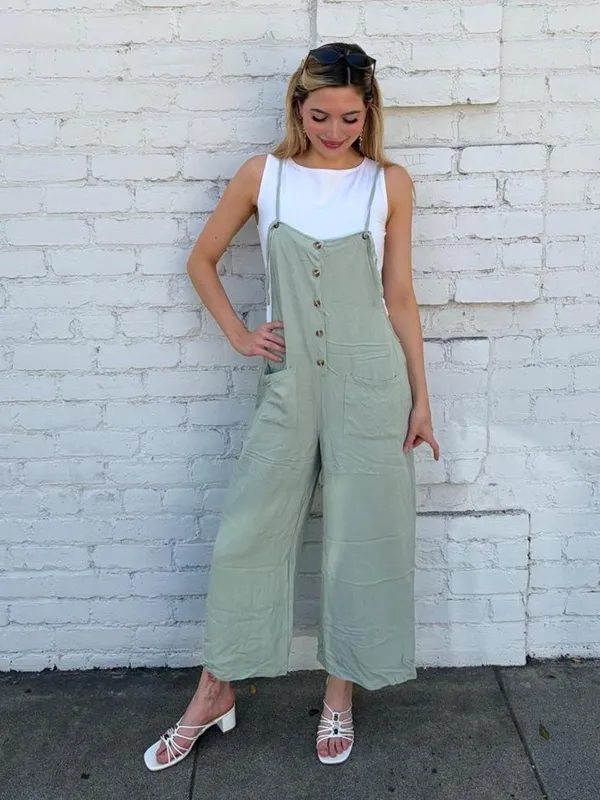 Gigio sage Green wide leg overalls w/ adjustable straps sz S #boho #retro #momcore #cottagecore - Image 2