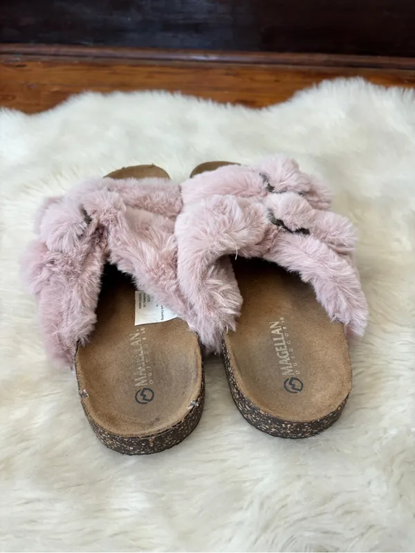 Magellan Outdoors Rose Pink Fuzzy Slip On Sandals - Image 2