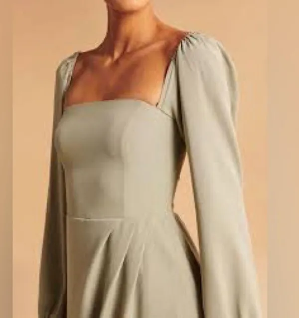 Abercrombie & Fitch Long-Sleeve Draped Skirt Mini Dress Sage Green NWT - Image 4