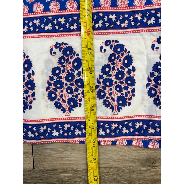 J. Crew Blue Pink Paisley Floral Tunic Top Large Boho Split Neck 3/4 Sleeve - Image 3