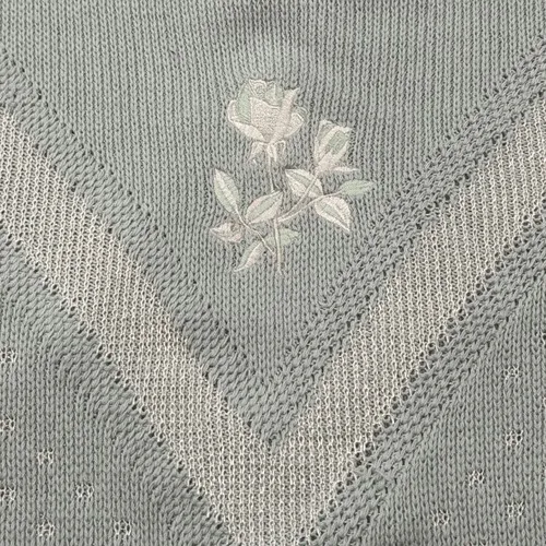 Isle of Cotton Knit Sweater Womens XL Mint Green Floral Embroidered Short Sleeve - Image 5