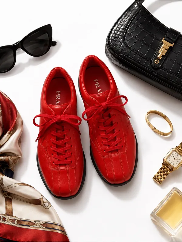 Prada Vintage Red Leather Sneakers Women’s Size 38 Italy Designer Low Top REPAIR - Image 9