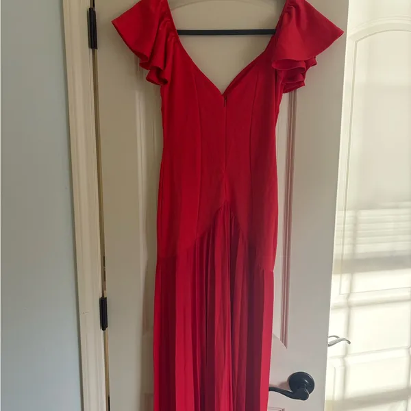 ASOS DESIGN ruffle sleeve seamed pleated maxi dress in red - Image 7