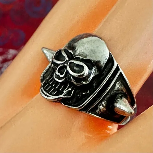 Punk Skull Spike Ring, Silver - Image 7