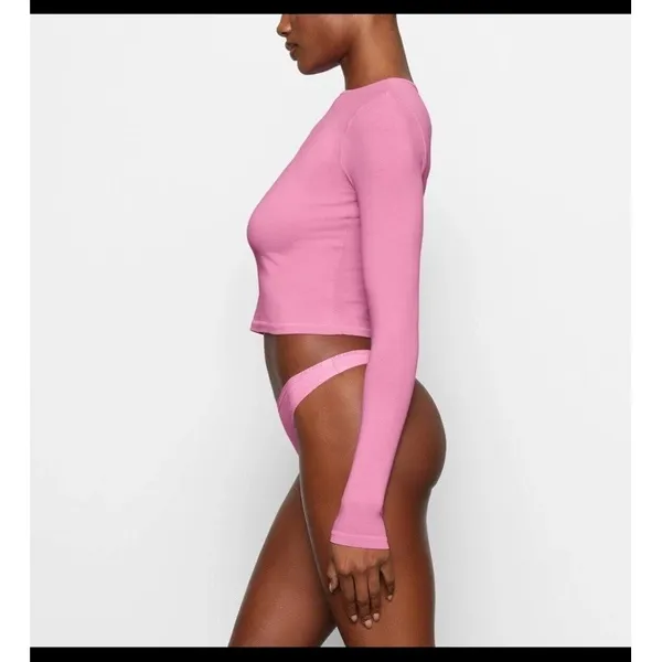 SKIMS New Vintage Long Cropped Sleeve T-Shirt | Pink | Size S - Image 3