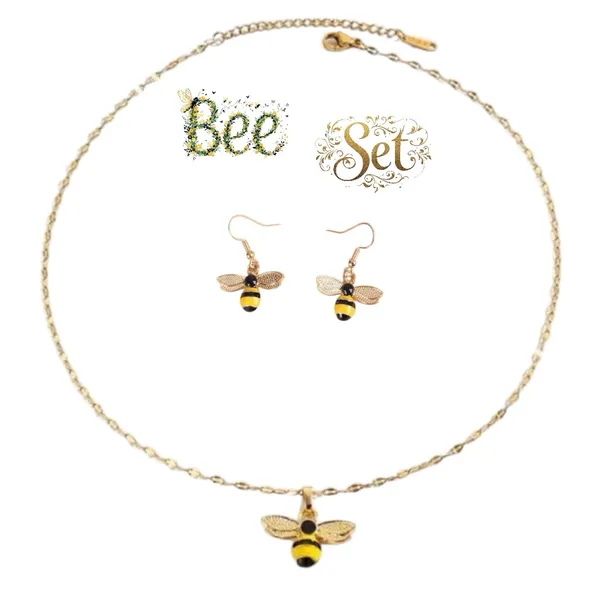 Gold Bee Pendant Necklace and Earrings set! New - Image 2