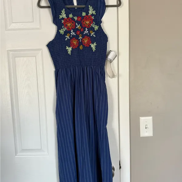 Tanya Taylor And Sage Blue Floral Embroidered Ruffle Sleeveless Maxi Dress Summer - Image 5