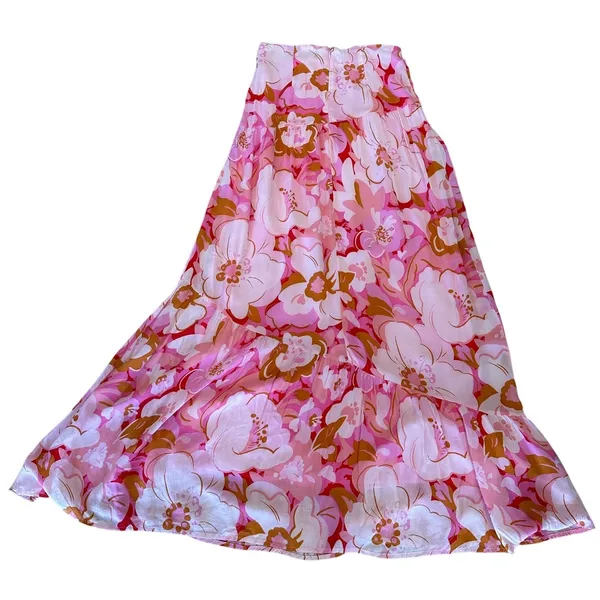 MinkPink Pink Tiered Ruffle Maxi Skirt XS Cottagecore Boho Vacation Full $129 - Image 6