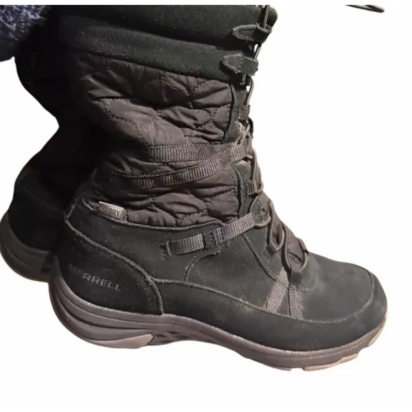 WOMAN'S MERRELL APPROACH TALL WEATHERPROOF BOOTS Rain Snow Boot US 8 Black Quilt - Image 10