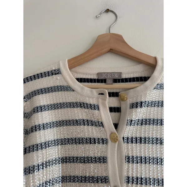 J. CREW Emilie Sweater Lady Jacket In Sequin Stripe Size Medium - Image 5