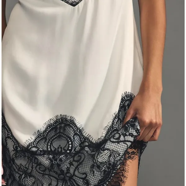 NWT Anthropologie Maeve Lace T-Shirt Dress Black White XS - Image 8