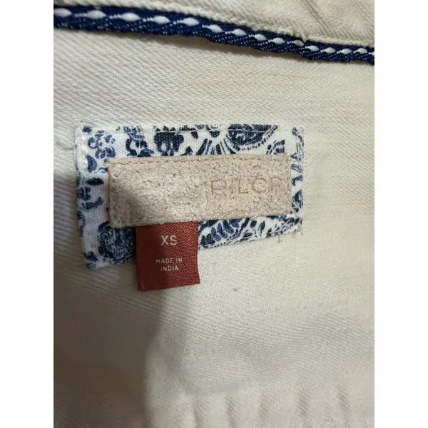 Pilcro Anthropologie XS Shirt Crochet Lace Patchwork‎ Denim Cream Puff Sleeve - Image 4