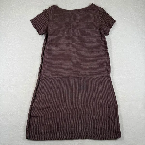 Garnet Hill Womens 0 Plum Striped 100% Linen Drop Waist Shift Dress 45889 - Image 8