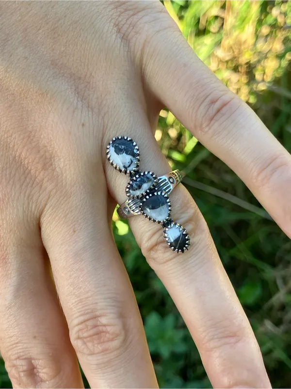 White Buffalo Sterling Silver Ring Size 6 Black - Image 3
