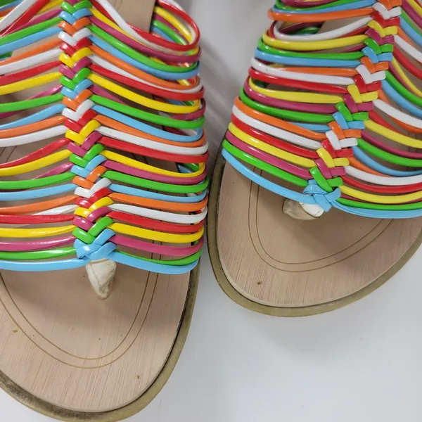 L&C Women's Slipper 6 Brown Multicolor Leather Band Strap Slip-On Flat Sandals - Image 4