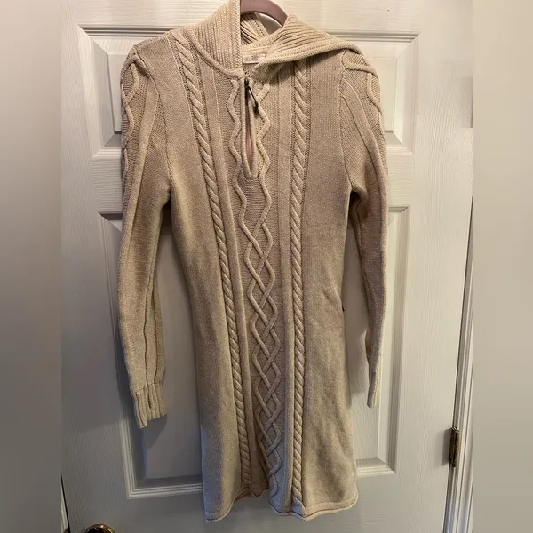 Athleta Hooded Cable Knit Sweater Dress with Zippered Pocket Women’s Size S/M - Image 2