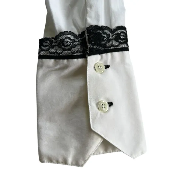 Lace Button Down Collared Top Y2K Office Siren Contemporary Preppy Professional - Image 9