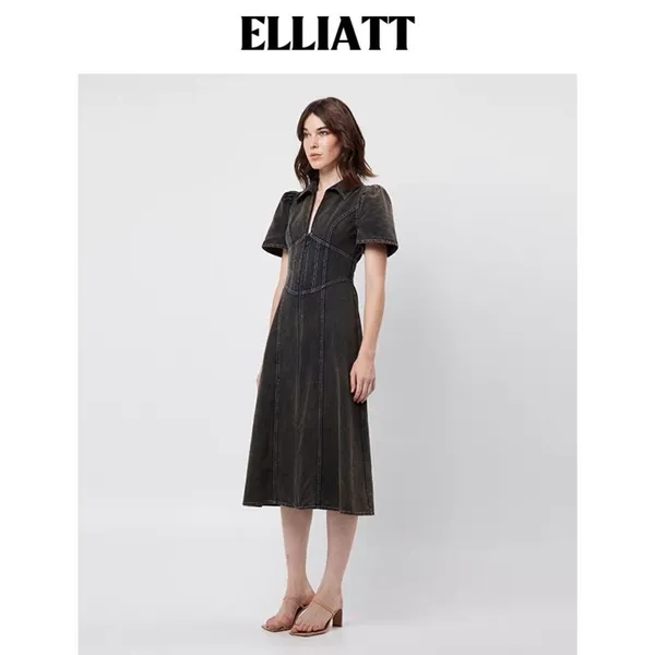 ELLIATT Matisse Denim Short Sleeve Midi Dress Black Size S NWT - Image 7