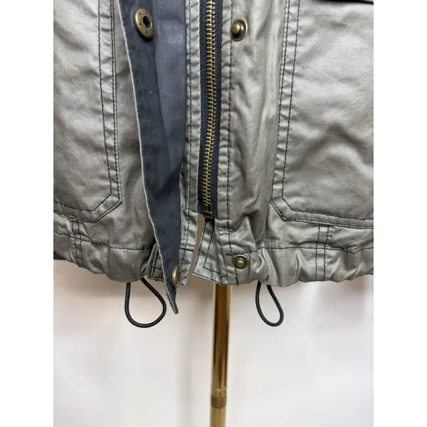 Michael Kors Women Olive Green Black Mixed Media Utility Jacket Small Brass Zip - Image 7