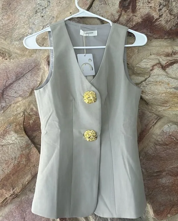 Commense Button Split Sleeveless Pants Set size small Gray - Image 3