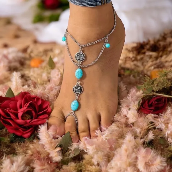 Boho turquoise decor‎ layered anklet One piece Faux fashion jewelry - Image 7