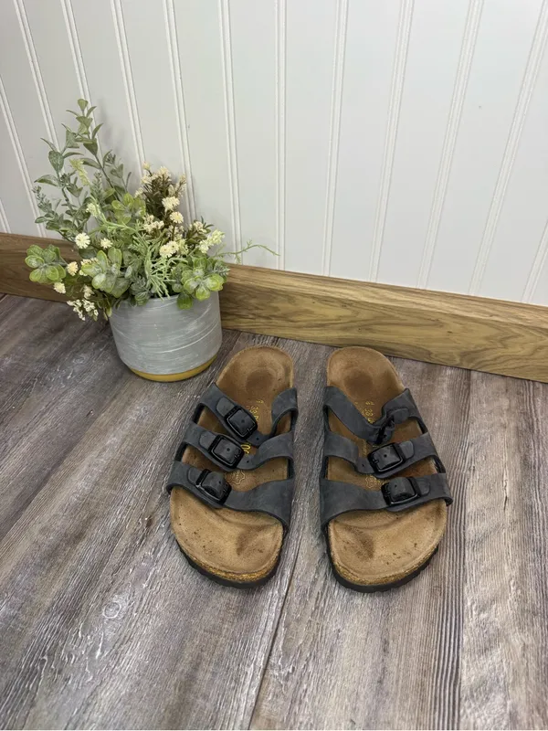 Birkenstock Florida Triple Strap Dark Blue Suede Narrow Ladies 7 Mens 5 EU 38 - Image 2
