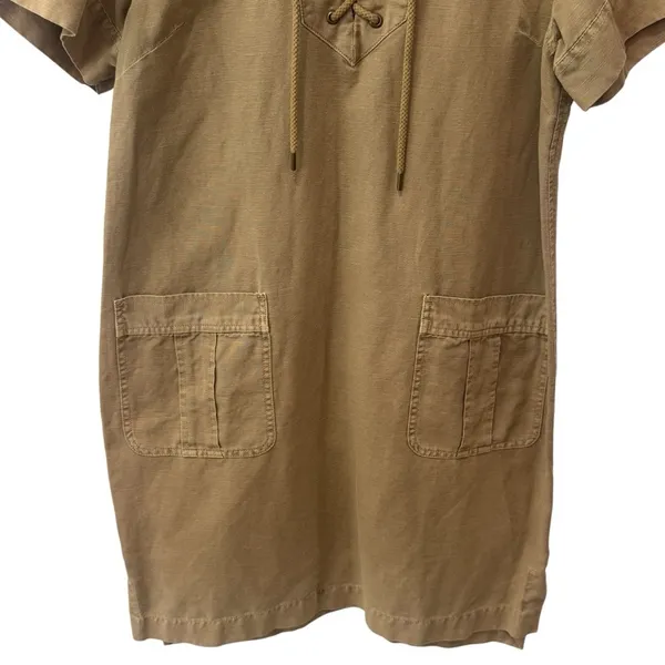 J. Crew‎ Lace up V-Neck Canvas Short Sleeve Khaki Midi Dress Safari Summer 10 - Image 5
