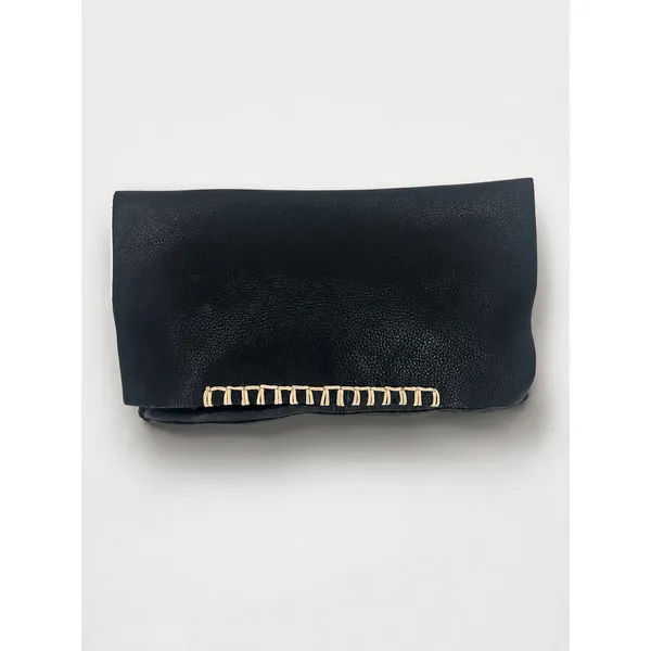 Anthropologie Black Leather Foldover‎ Clutch Bag - Image 2