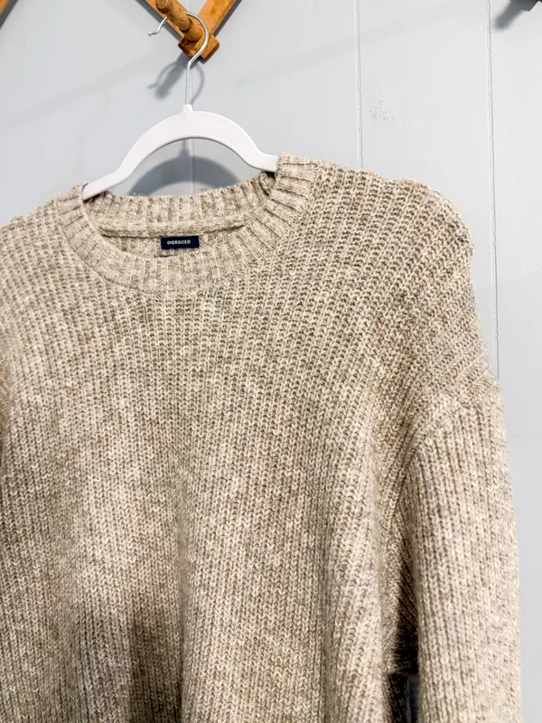 Abercrombie & Fitch Oversized Crewneck Sweater in Oatmeal - Image 5