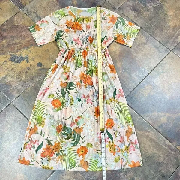 Zara Printed Floral Sheer Polyester Printed Tulle High-Waisted Dress Small - Image 5