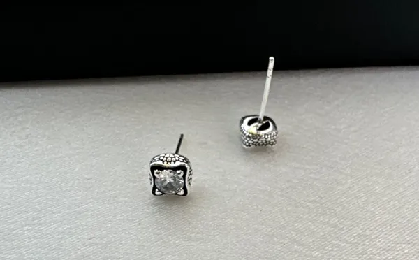 CZ 5mm Small Geometric Square Stud Earrings for Men Women - Image 3