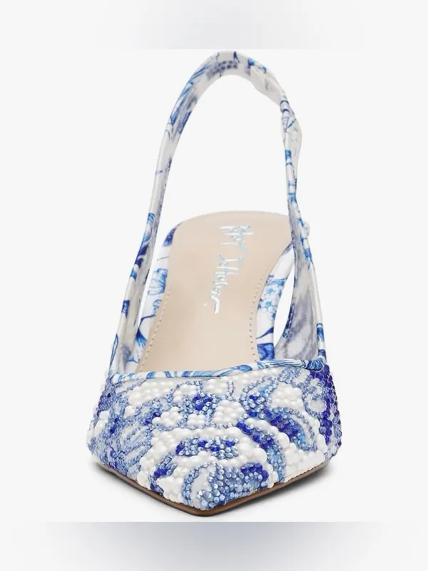 Betsey Johnson Blue & White Beaded Pointed Toe Slingback - Image 3