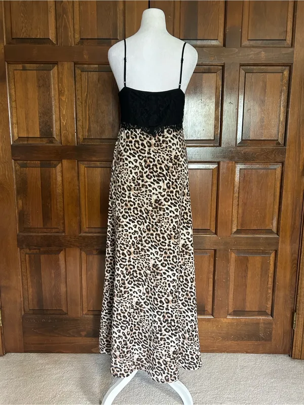 WAYF Leopard Print‎ Lace Trim Maxi Slip Dress Chemise Rosette Women's Size M - Image 6
