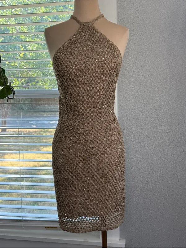 Significant Other Siena Mini Dress Size 2 Halter Crochet Knit - Image 4