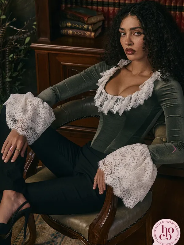 HOUSE OF CB JACINDA Forest Green Velvet Lace Trimmed Corset Top - Image 2