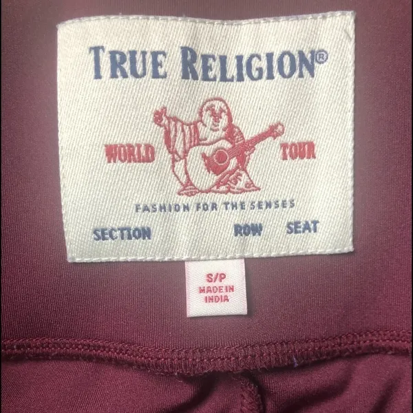 True Religion Monogram Yoga Leggings Knit Mesh High Waisted Burgundy Size S - Image 6