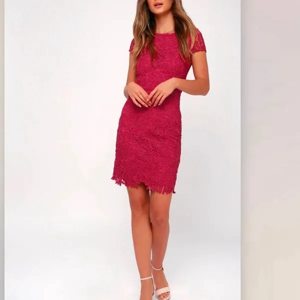 NWT Lulus‎ Right Sheer, Right Now Magenta Lace Bodycon Dress MEDIUM - Image 3