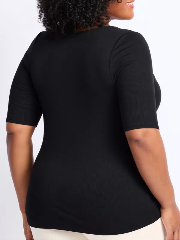 41 Hawthorn Short sleeve soft square neck fitted rib knit top - Image 2