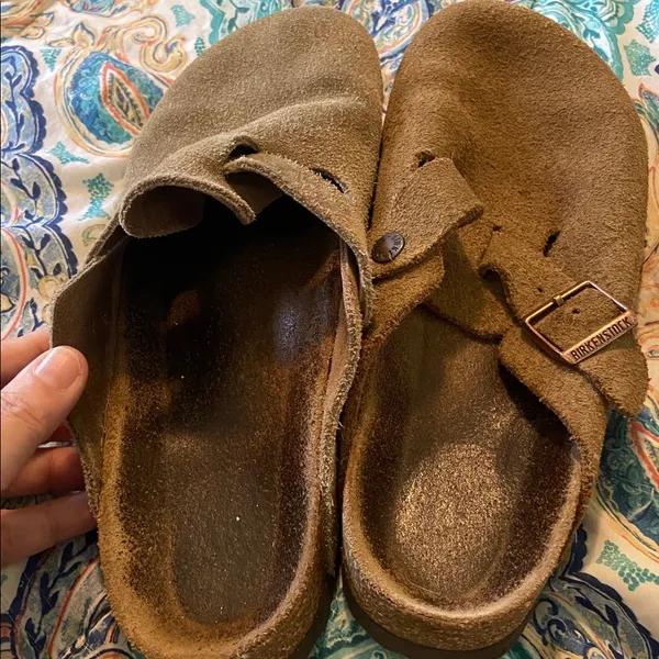 Birkenstock Brown Suede Boston Slide On Clogs - Image 2