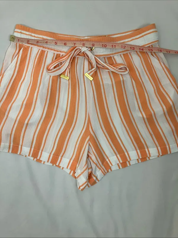 Michael Kors Orange & White Striped Drawstring Dress Shorts Woman’s Size Large - Image 4