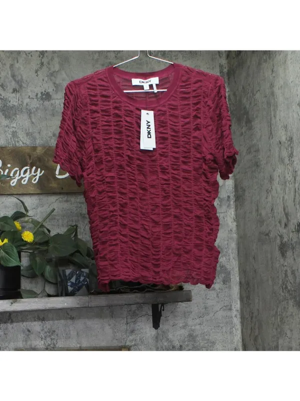 NWT DKNY Womens Lightweight Textured Top P52SAW83 Beet Red M - Image 5