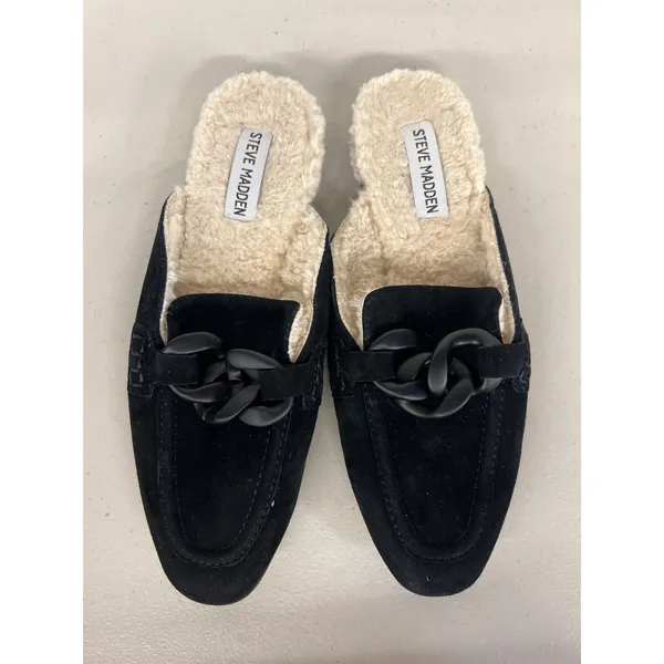 Steve Madden sz8 black Cally Faux Shearling Lined Mule chain - Image 2